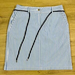 Talbots Size 10 Pencil Skirt Blue White Stripe Rope Belt Cotton